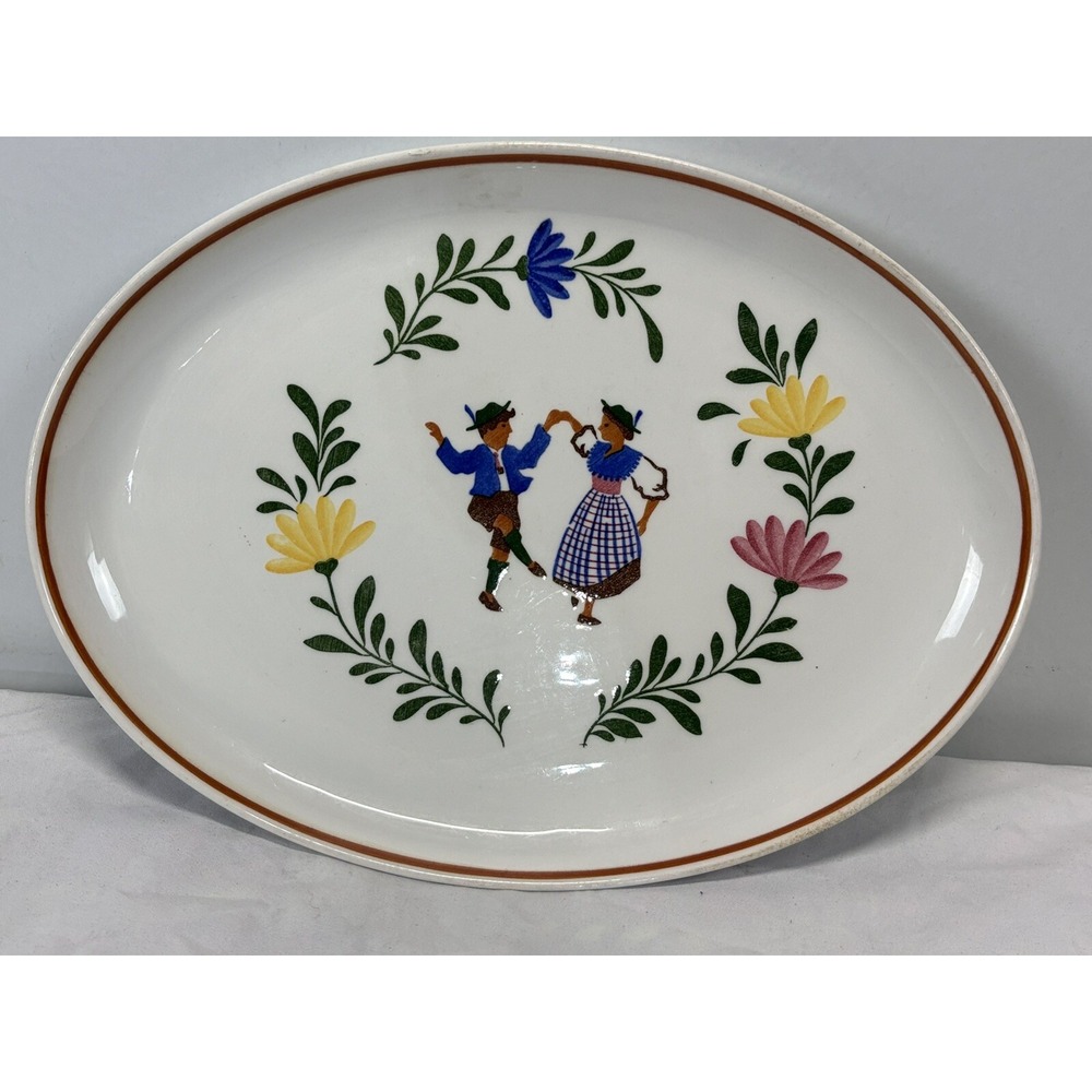 Vtg Alpine Ironstone Oval Platter 12" Peasant Cottagecore Dancing